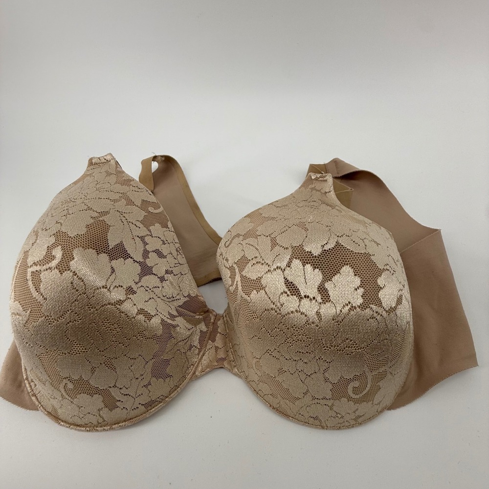 Soma Vanishing Back Full Coverage Lace Bra Tan Nude 40C Underwire Floral 011501